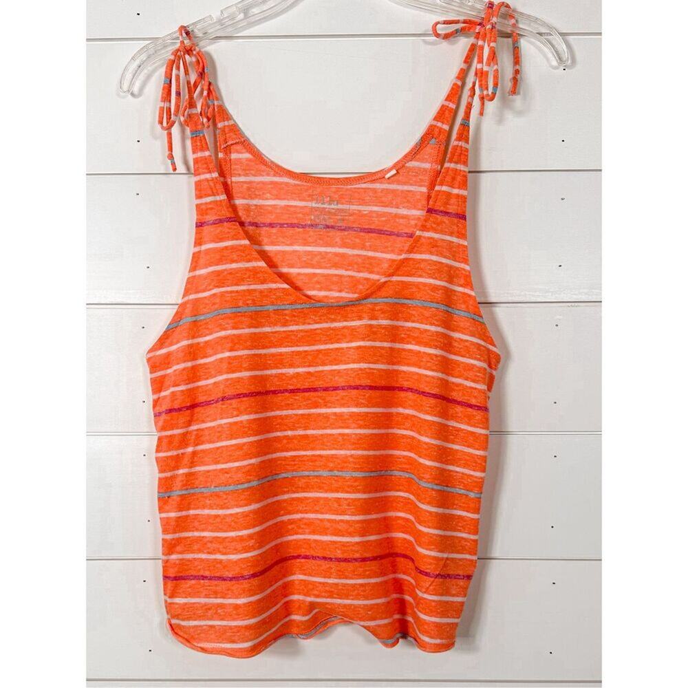 Lilu Women's Orange Striped Tie Straps Scoop Neck Tank Top Size Medium